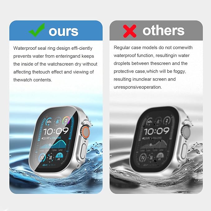 2 in 1 Waterproof Case for Apple Watch Screen Protector Ultra 1/2 Ultra 3(2025) 49mm with Tempered Glass [Overal Protective] Ultra-Thin PC Bumper Cover Compatible iWatch Accessories