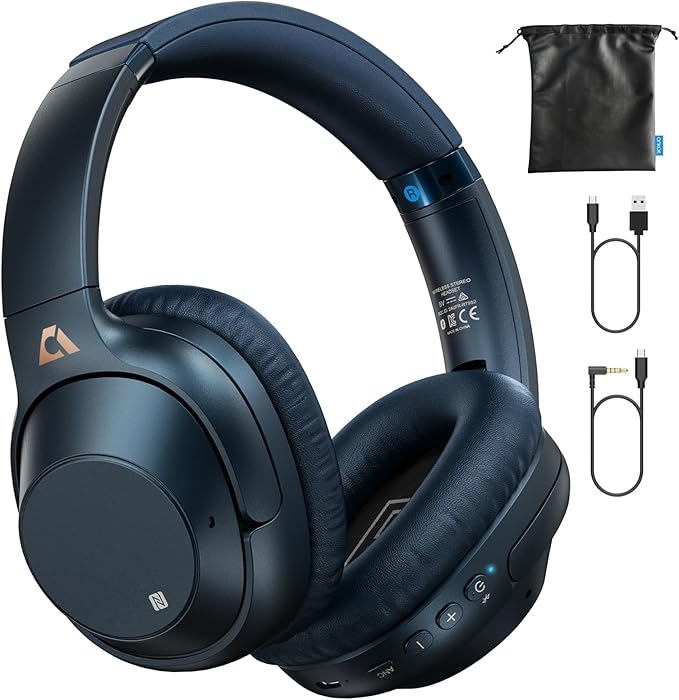 Bluetooth 5.2 Hybrid Active Noise Cancelling Headphones for Airplane Travel, 90H Playtime Wired and Wireless Over Ear ANC Headset for Adults, Android, Home Office