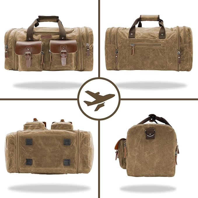 Wildroad Waxed Canvas Duffle Bag - 60L Waterproof Weekender Overnight Travel Bag