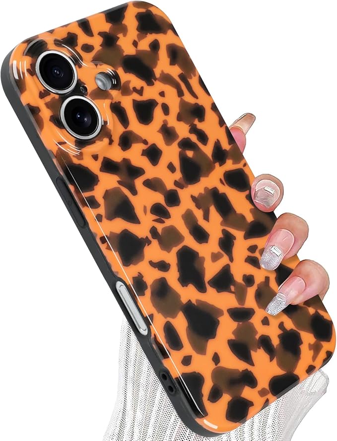 Phone Case for iPhone 16 Case Gold Tortoiseshell Print TPU Slim Phone Cover for Women Girls Grily Brown Shockproof Phone Cover for iPhone 16, Tortoise Print