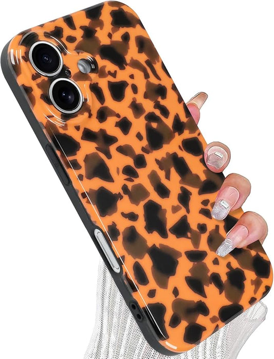 Phone Case for iPhone 16 Case Gold Tortoiseshell Print TPU Slim Phone Cover for Women Girls Grily Brown Shockproof Phone Cover for iPhone 16, Tortoise Print