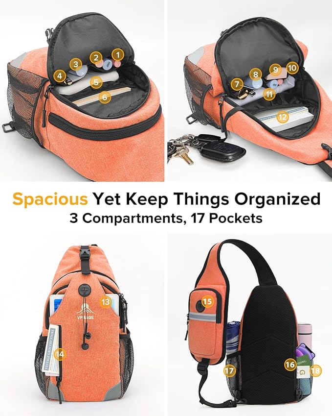 Sling Bag for Women, Crossbody Bag for Men, Cross Body Hiking Backpack, Travel Daypack, Chest Pack with Chest Phone Holder