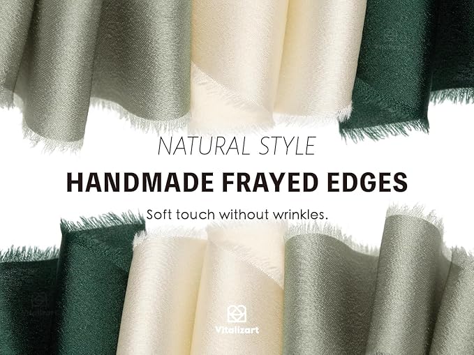 Vitalizart Green & White Silk Satin Ribbon 1 Inch x 15 Yard Wooden Spool Handmade Frayed Ribbon for Gift Wrapping Baby Shower Wedding Bridal Bouquets Holiday Decor Dark Dusty Cream