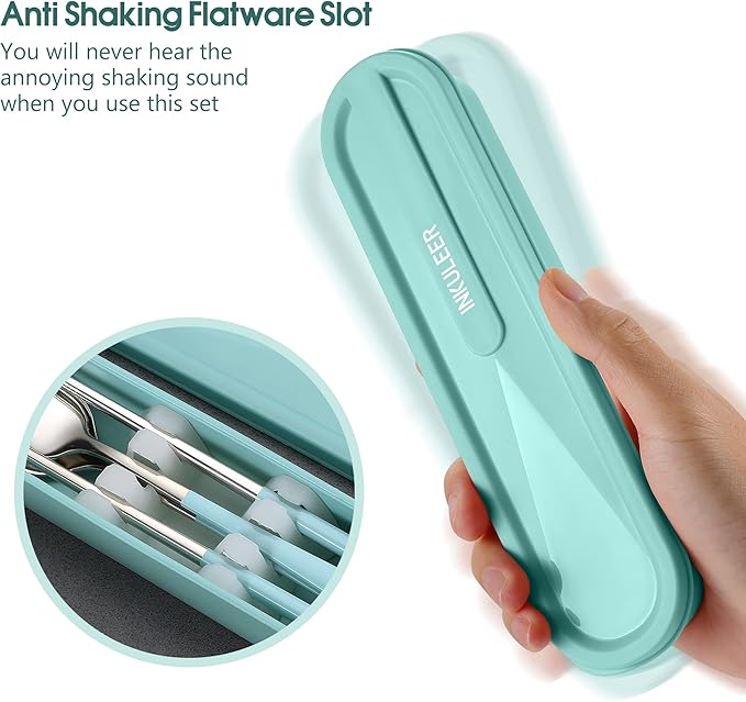 Travel cutlery set, 18/8 stainless steel cutlery, Reusable utensils set with case, Portable Silverware Lunch Box for Camping and Office