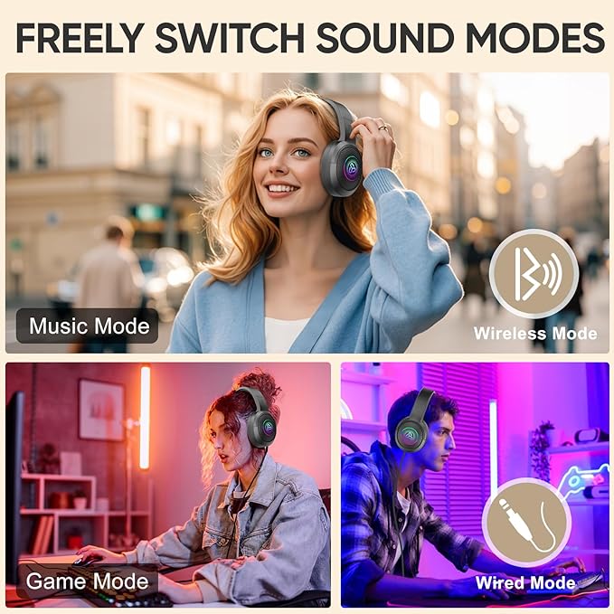 SDLOGAL Wireless Over Ear Headphones, Personalized Music & Game Audio, Wireless BT5.4 Headphones with Microphone, Up to 40 Hours Battery Life, Foldable & Lightweight