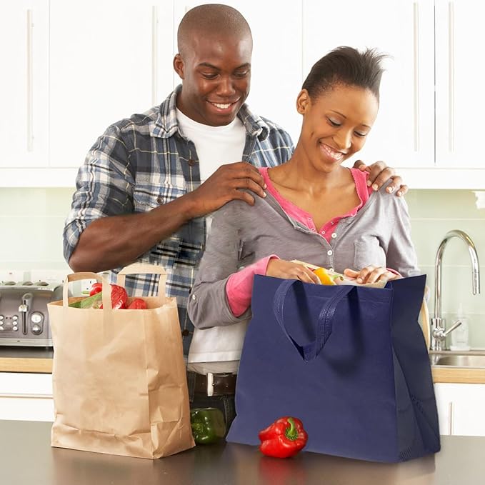 50Pcs Reusable Non Woven Shopping Bags Large Foldable Totes Bag with Handles Grocery Handbag Bulk for Boutiques