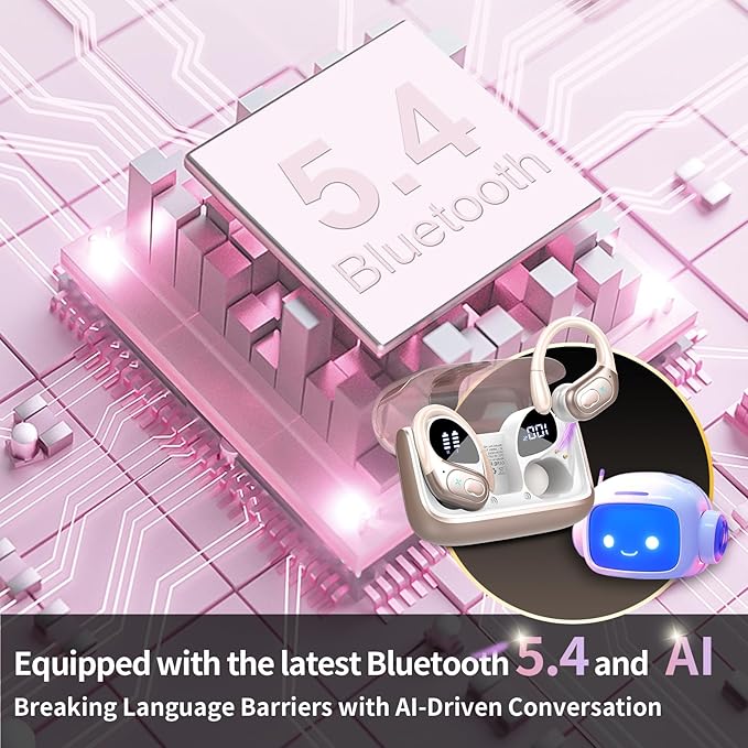 AI Translation Earbuds Real Time, 164 Language Translator Earbud 3-in-1 Bluetooth 5.4 Translator Earbuds with 6 Translation Modes, 75H Translators Headphones with APP for Travel Business, Rose Gold