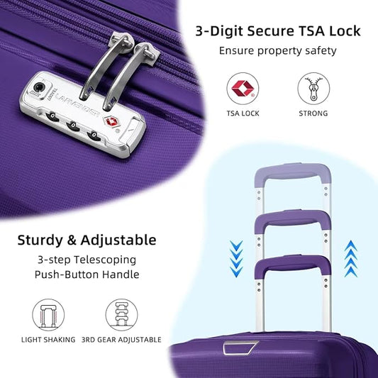 LARVENDER Luggage Sets 3 Piece with Duffel Bag Hardside PP Carry On Suitcase with 360° Spinner Wheels TSA Lock Luggage Sets for Women, Grape Purple