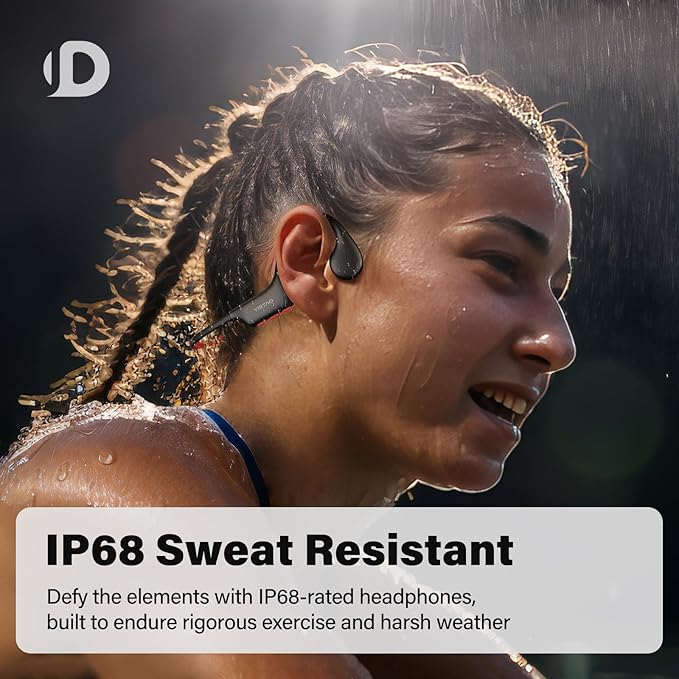 Bone Conduction Headphones, Open Ear Headphones Wireless Earphones, 32GB MP3, 8 Hours Playtime, Bluetooth 5.3, IP68 Waterproof Earphones for Running and Fitness Workout - Red