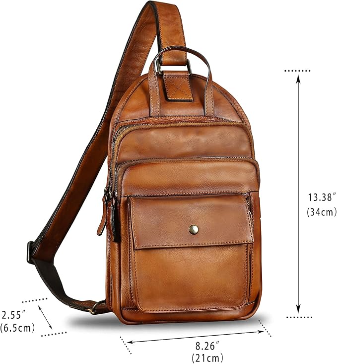 Genuine Leather Sling Bag for Men and Women Vintage Real Leather Fashion Sling Backpack Shoulder Crossbody Chest Purse