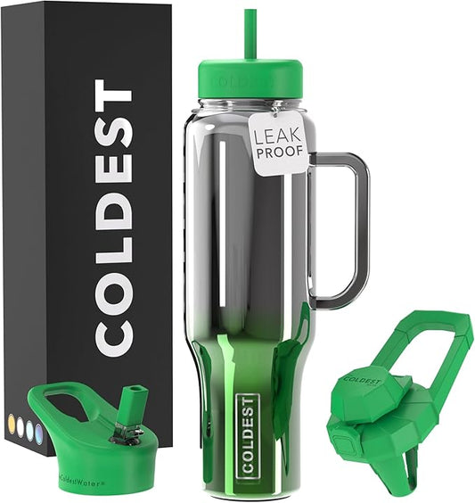 Coldest Tumbler with Handle and Straw - 100% Spill Proof Tumbler with Straw (3 Lids) - Stainless Steel Insulated Leakproof Tumblers for Women & Men - Cup Holder Friendly - 46 oz (Earth Nova)