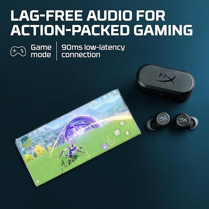 HyperX Cirro Buds Pro – True Wireless Earbuds, Active Noise Cancellation, ANC, Ambient Sound Mode, Low Latency, Bluetooth 5.2, IPX4, Fast Charge, PC, Nintendo Switch, Mobile - Black