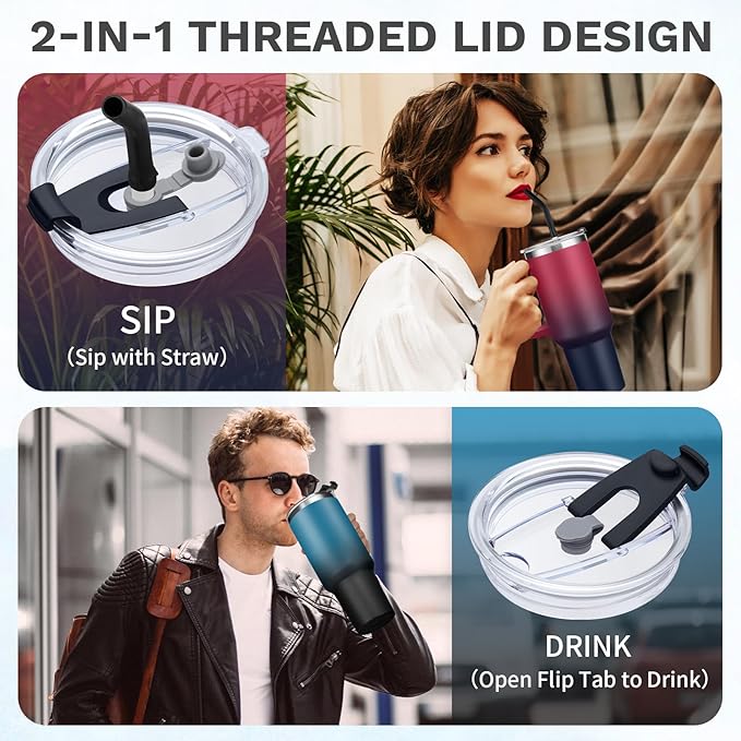 BENZZO 40 oz Tumbler with Handle and Straw Lid Travel Mugs Insulated for Hot and Cold Water Bottle Stainless Steel Coffee Cups