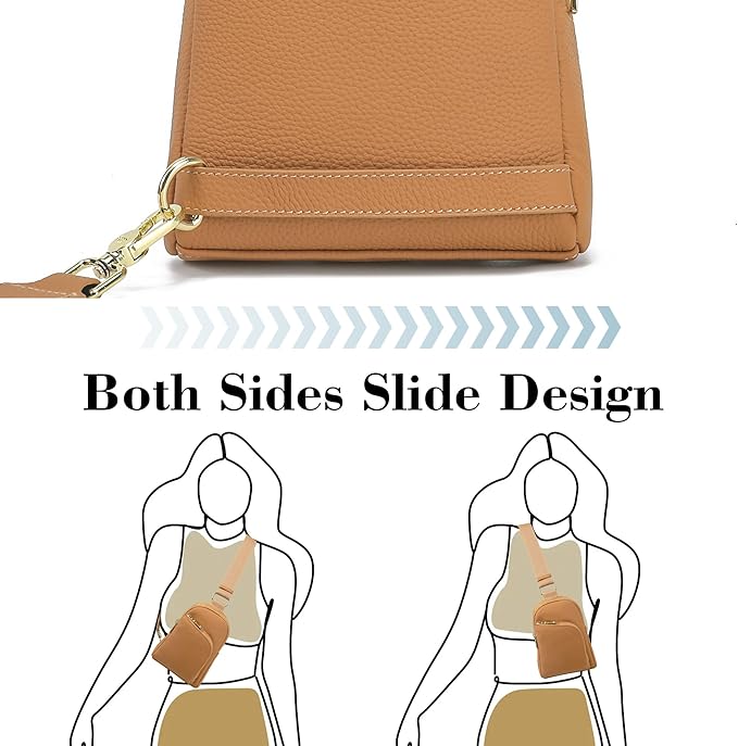 INICAT RFID Blocking Sling Bag Leather Crossbody Bags for Women Fanny Pack Cross Body for Woman Chest Bag for Travel 1.9L