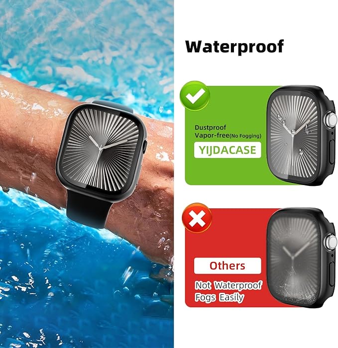 2 Pack Waterproof Case for Apple Watch Screen Protector Series 10 Series 11(2025) 42mm Built-in Tempered Glass [Overal Protective] 2 in 1 Ultra-Thin PC Bumper Cover Compatible iWatch