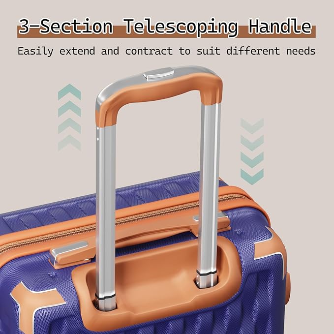 Melalenia Luggage Sets 3 Piece, Hard Shell Carry on Suitcase with Spinner Wheels and TSA Lock, Travel Lightweight Luggage Set for Women, Navy Brown