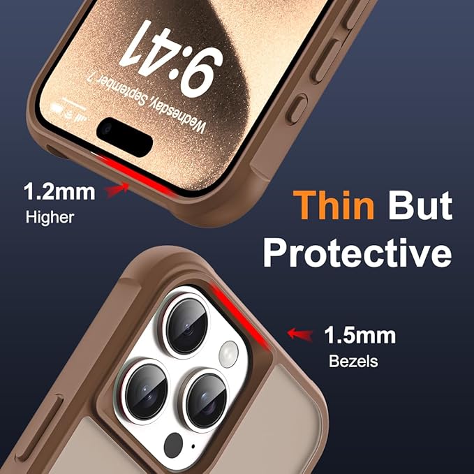 Compatible with iPhone 15 Pro Max Case with Invisible Magnetic O-Ring Stand Military-Grade Translucent Case for iPhone 15 ProMax 6.7" [Compatible with Mag-Safe][Great Grip Feeling],Desert Brown