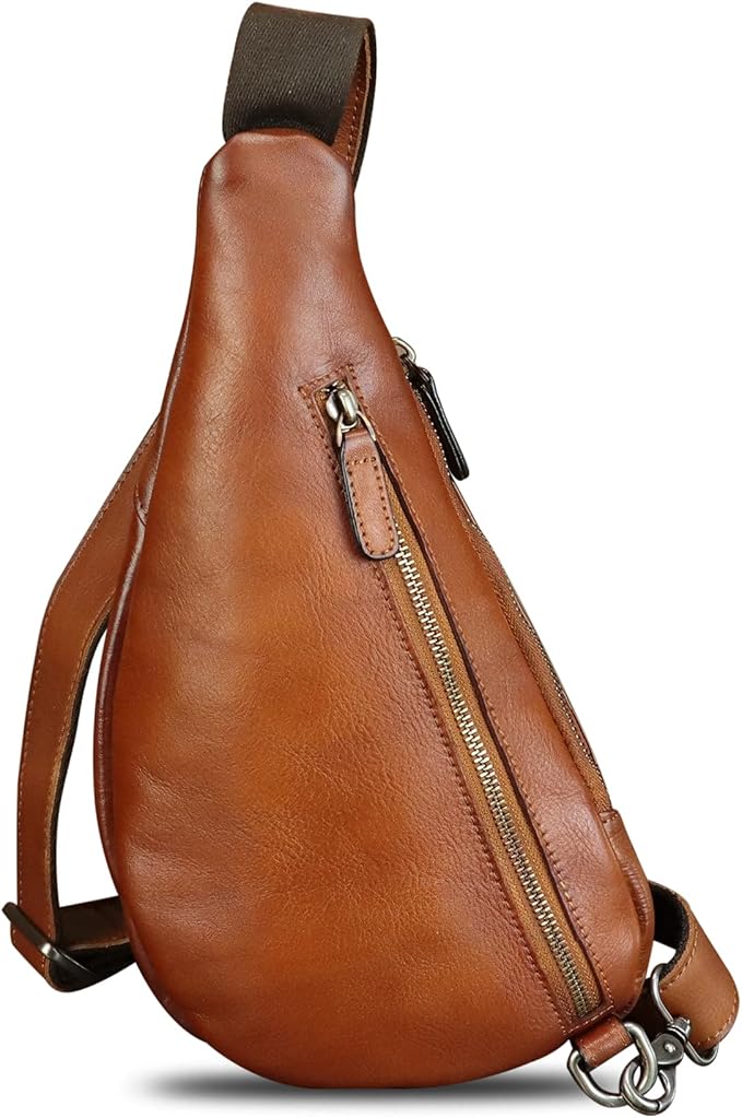 LRTO Genuine Leather Sling Bag for Men and Women Vintage Real Leather Crossbody Chest Bags Backpack Purse for Travel Hiking