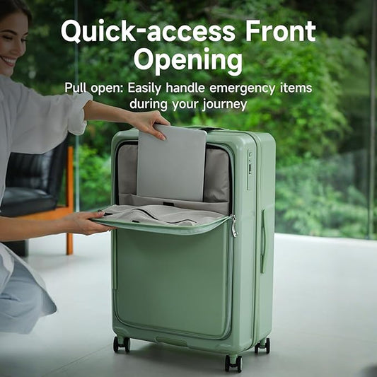 ROAMING Expandable 20 Inch Carry On Luggage with Mute Brake Wheels Airline Approved Hard Shell Suitcases with Front Pocket Top Opening Luggage with TSA Lock for Short Business Travel, Jade cyan