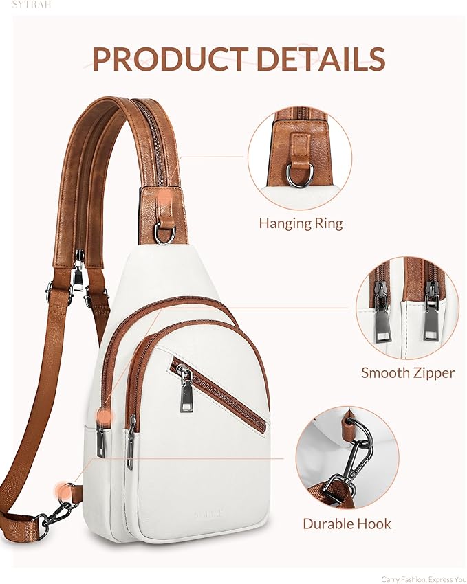 Sling Bag for Women, Crossbody Bags for Women Trendy Crossbody purse Vegan Leather Sling Backpack Chest Bag with Dual purpose Strap, Beige Brown