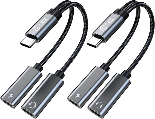 USB C Splitter,1 in 2 Out Dual USB C Type Headphone and Charger Audio Adapter,Hi-Fi Sound Quality Type C Headphone Adapter and Charging Dongle Cable Compatible with Phone 16/15 Pro Max(USB-USB,2Pack)