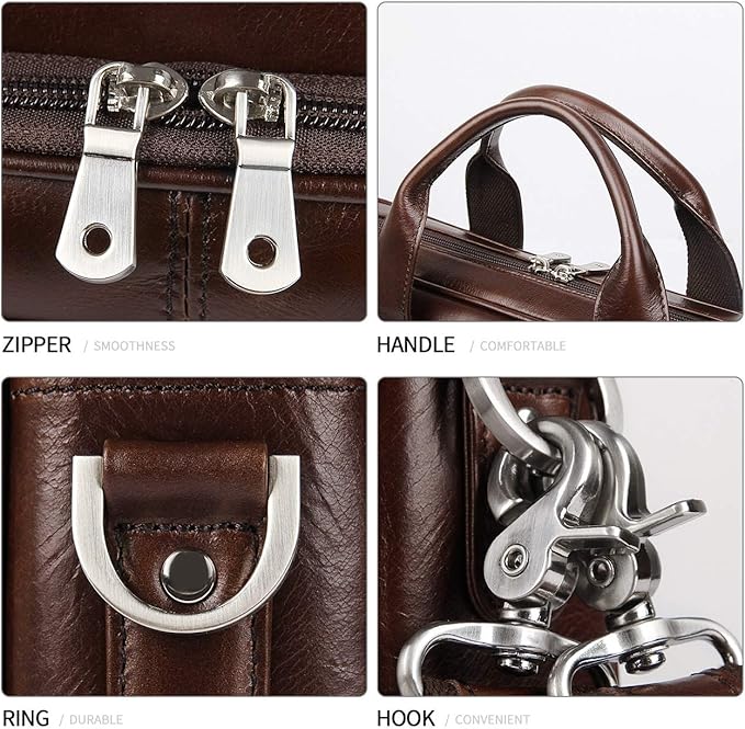 Augus Leather Messenger Bag for Men Vintage Travel Backpack 17 inch laptop Briefcase Shoulder Bags