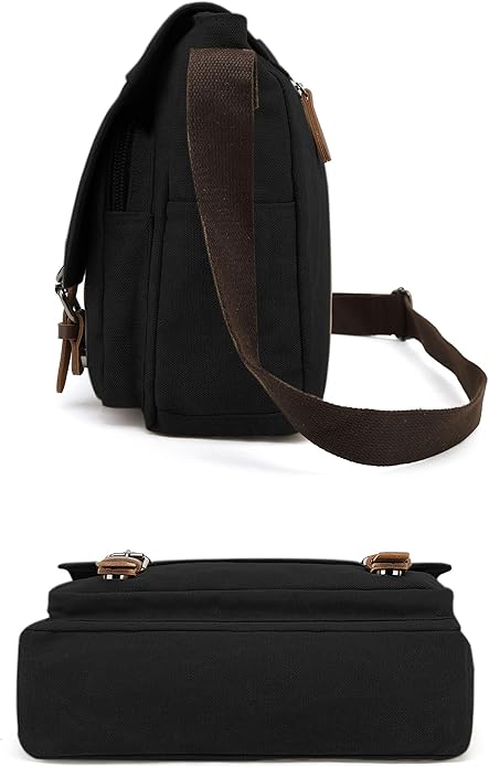 Sechunk Canvas Vintage Messenger Bag Shoulder bag Leather Large Travel Crossbody bags for men women 15inch Laptop