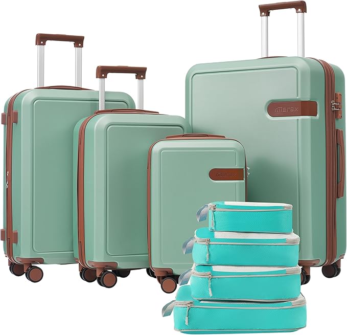 Merax Luggage Sets with Compression Packing Cubes, Hardside Expandable 4 Piece Suitcase Set with Spinner Wheels, Durable Lightweight Luggage with TSA Lock-16+20+24+28,Light Green