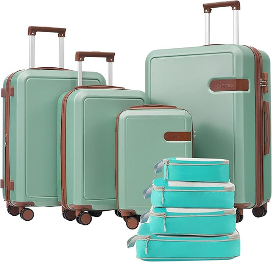 Merax Luggage Sets with Compression Packing Cubes, Hardside Expandable 4 Piece Suitcase Set with Spinner Wheels, Durable Lightweight Luggage with TSA Lock-16+20+24+28,Light Green