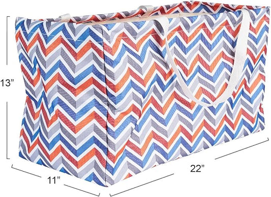 Household Essentials Large Canvas Utility Tote Bag with Handles | Collapsible Storage Basket for Laundry, Groceries, College, Beach, Car & More | Water-Resistant Lining | 11"x22"x13"