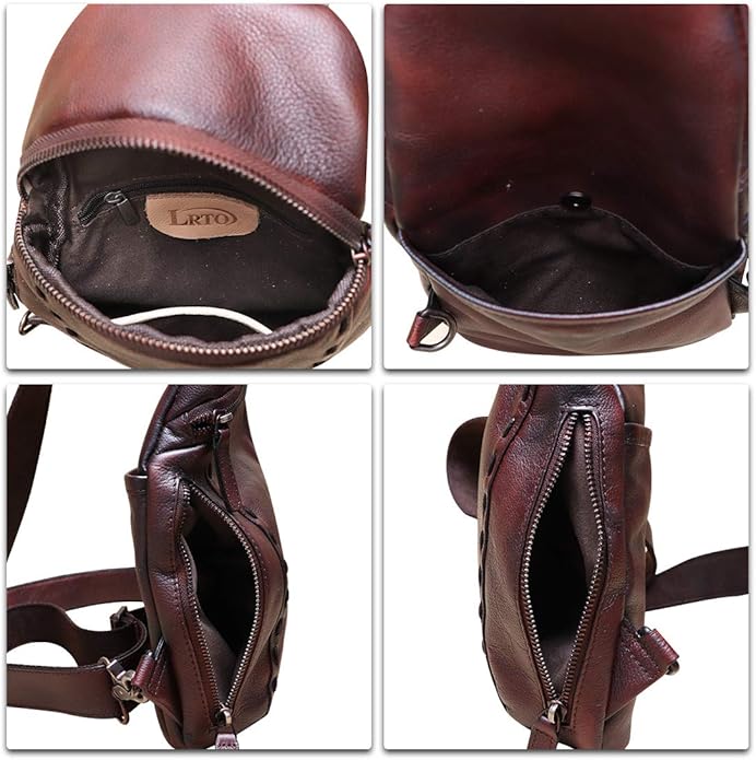 LRTO Genuine Leather Silng Bag for Women and Men Vintage Real Leather Sling Backpack Shoulder Crossbody Bag Chest Purse