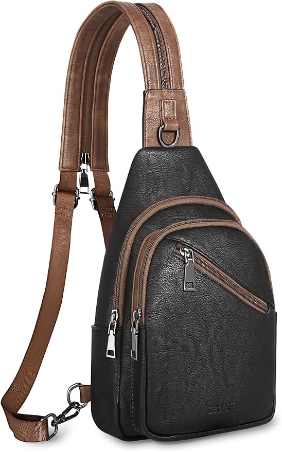 Sling Bag for Women, Crossbody Bags for Women Trendy Crossbody Purse Vegan Leather Sling Backpack Chest Bag with Dual Purpose Strap, Black Brown
