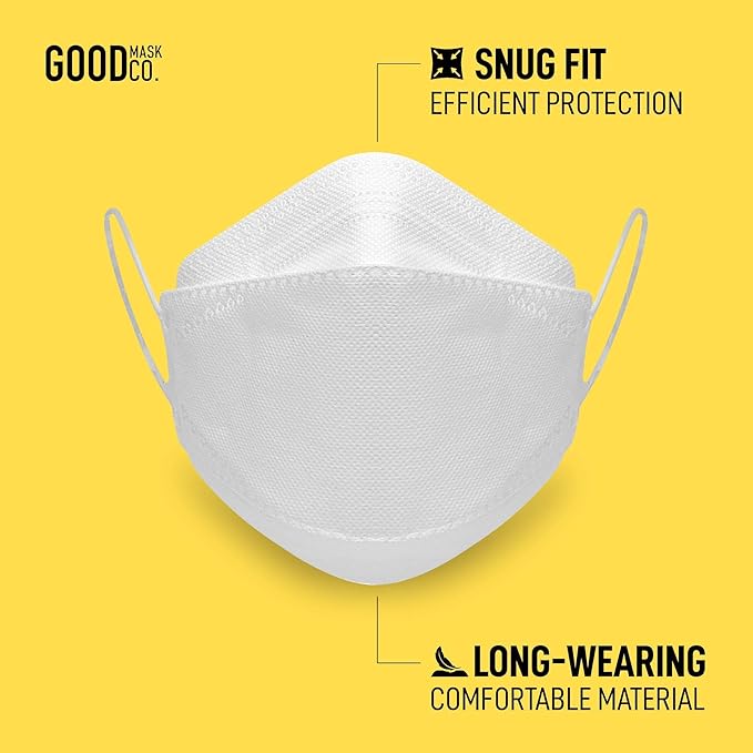 Good Mask Co. Good Comfort KN95 Face Mask, Disposable KN95 Face Mask, Folding, Filter Efficiency =95%, Comfortable Face Masks, Bulk Face Masks (10 Pack of Masks, White)