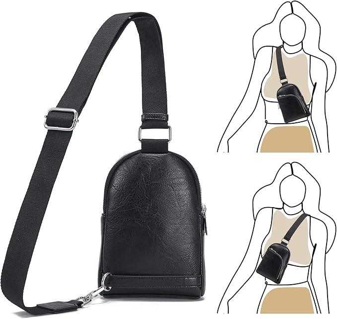 INICAT RFID Blocking Sling Bag Leather Crossbody Bags for Women Fanny Pack Cross Body for Woman Chest Bag for Travel 1.9L