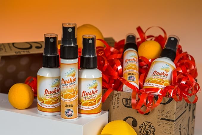 Flushie Pre-Toilet Spray - Travel Size Toilet Deodorizer & Poop Odor Eliminator (Citrus, 1oz 3pack)