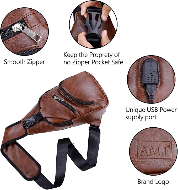 AMJ Crossbody Sling Bag Men Women, Casual Shoulder Backpack, Chest Daypack Satchel for Hiking Travel