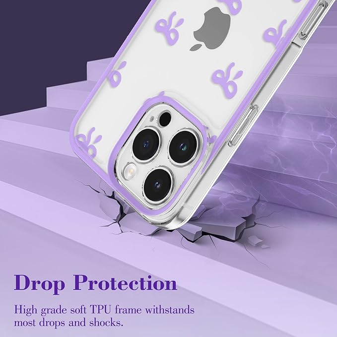 EYZUTAK Case for iPhone Air, Clear Cute Ribbon Bowknot Pattern Aesthetic Transparent Phone Case Raised Camera Protection Stylish Slim Soft Durable TPU Protective Cover for Women Girls - Purple