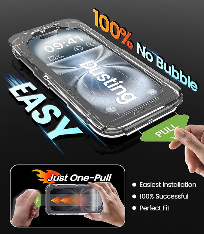 iGluz 4 Pack for iPhone 16 Screen Protector with 2-Pack Camera Lens Protector[99.99% HD Clear][9H Tempered Glass][Bubble Free][Easy Installation][Smooth Touch][Anti-fingerprint],4+2 Dual Protection