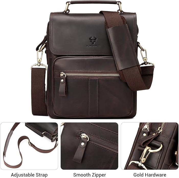 gzcz Leather Sling Shoulder Crossbody Bag Man Purse Messenger Bags for Men Women Outdoor Travel Business