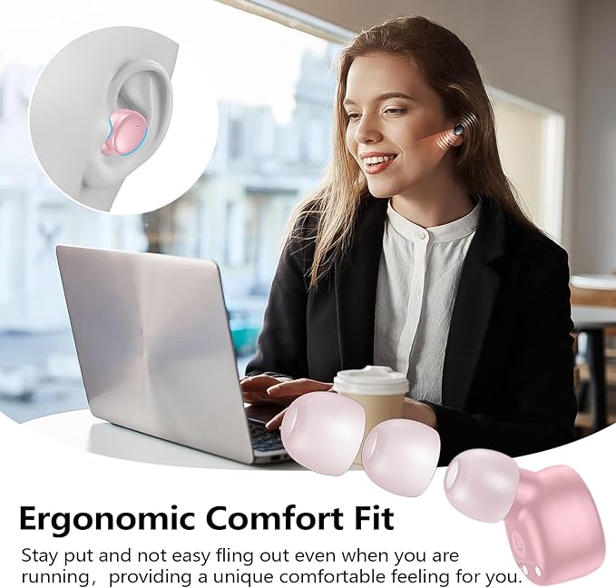 kurdene Wireless Earbuds Bluetooth 5.3 in Ear Buds Light Weight Headphones,Deep Bass Sound,Built in Mics Headset,Clear Calls Earphones for Sports Workout Pink