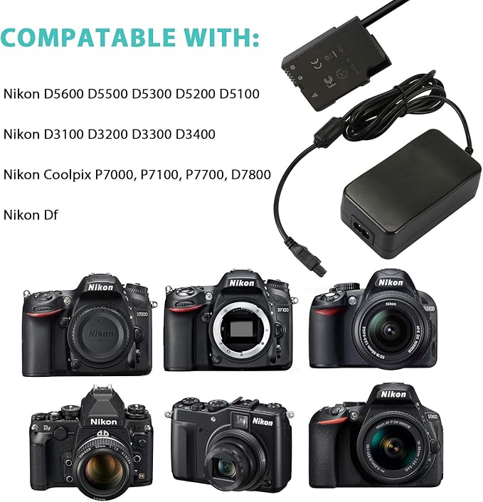EP-5A Plus EH-5 Camera AC Power Adapter Replacement for EN-EL14 / EN-EL14A Battery for Nikon D3100 D3200 D3300 D3400 D5100 D5200 D5300 D5500 Coolpix P7000 P7100 P7700 P7800 Cameras
