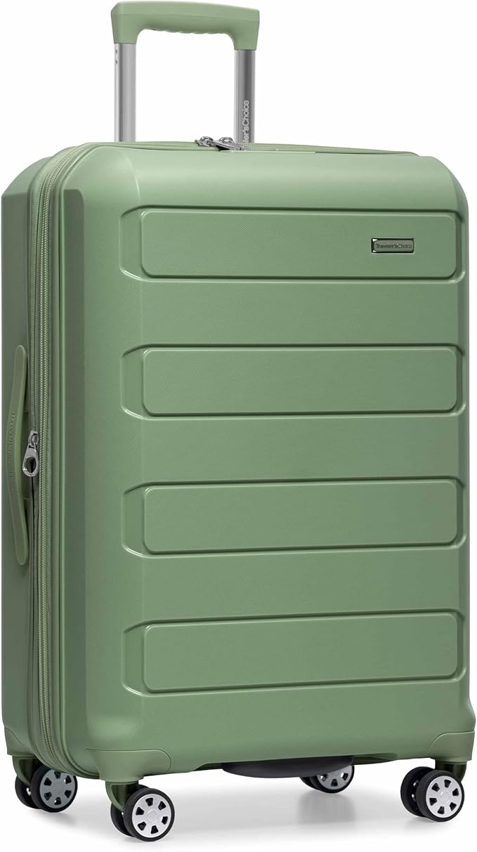 Traveler's Choice Pagosa Indestructible Hardshell Expandable Spinner Luggage, Green, 26-Inch Medium