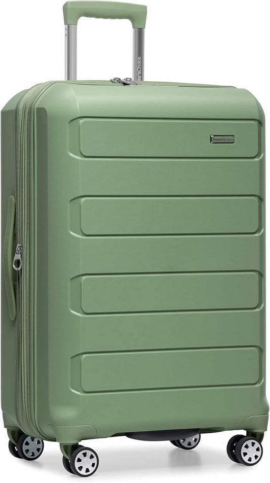 Traveler's Choice Pagosa Indestructible Hardshell Expandable Spinner Luggage, Green, 26-Inch Medium
