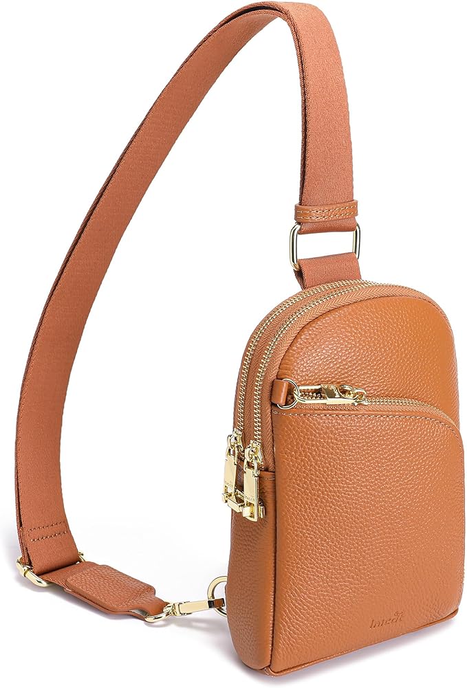 INICAT RFID Blocking Sling Bag Leather Crossbody Bags for Women Fanny Pack Cross Body for Woman Chest Bag for Travel 1.9L