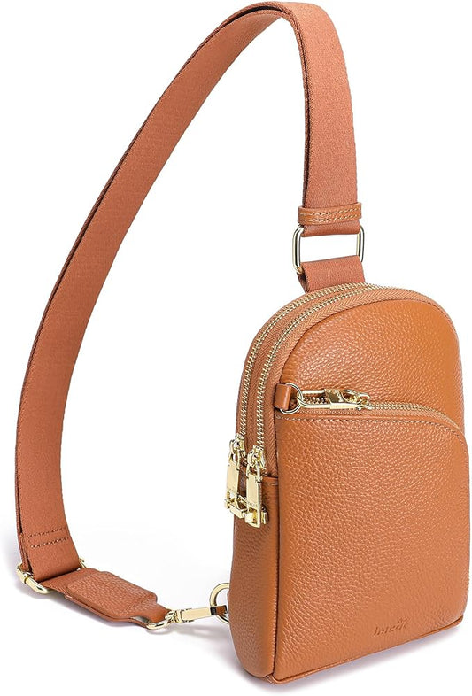 INICAT RFID Blocking Sling Bag Leather Crossbody Bags for Women Fanny Pack Cross Body for Woman Chest Bag for Travel 1.9L