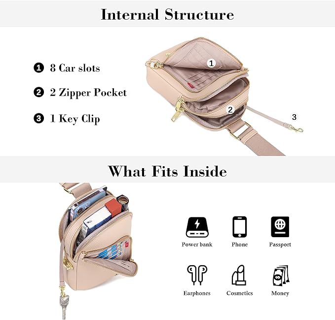 INICAT RFID Blocking Sling Bag Leather Crossbody Bags for Women Fanny Pack Cross Body for Woman Chest Bag for Travel 1.9L