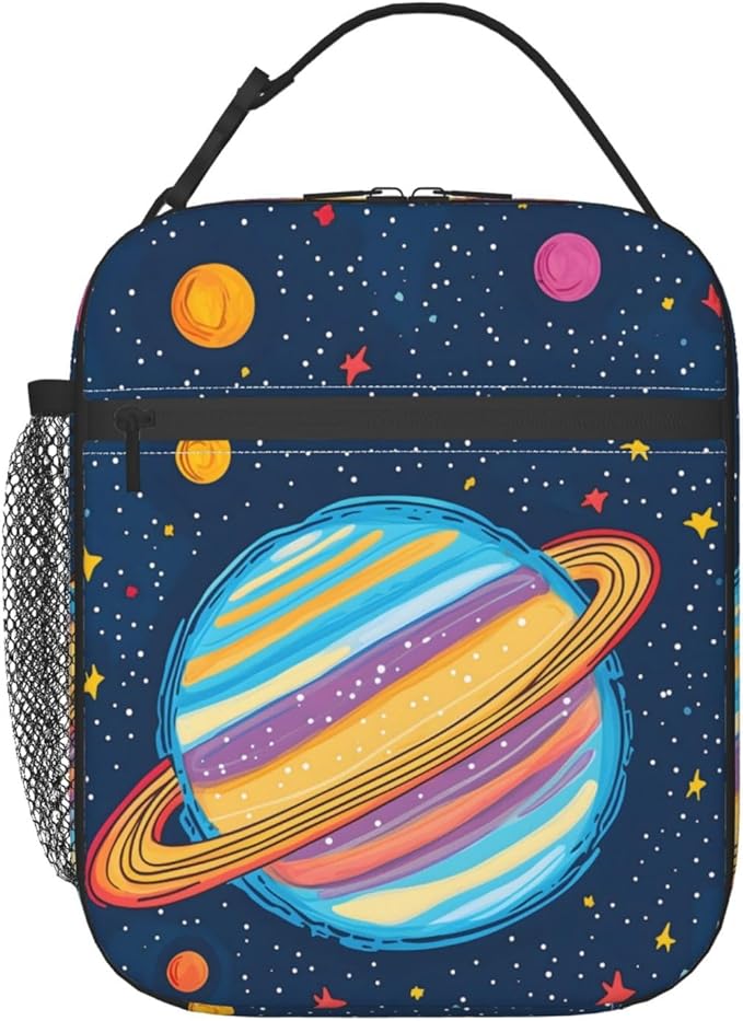 Colorful Planet Lunch Box for Kids,Women,Men,Galaxy Space Design Insulated Lunchbox,Leakproof Tote Bag,Reusable Cooler Bags for Work,Picnic,Office,Travel,Cartoon Style Lunchbag Gifts