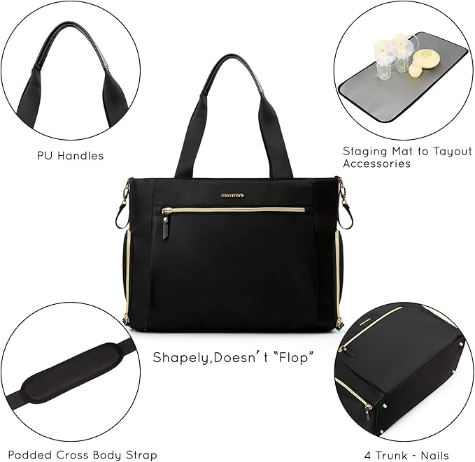 mommore Breast Pump Bag Diaper Tote Bag with 15 Inch Laptop Sleeve Fit Most Breast Pumps Like Medela, Spectra S1,S2, Evenflo