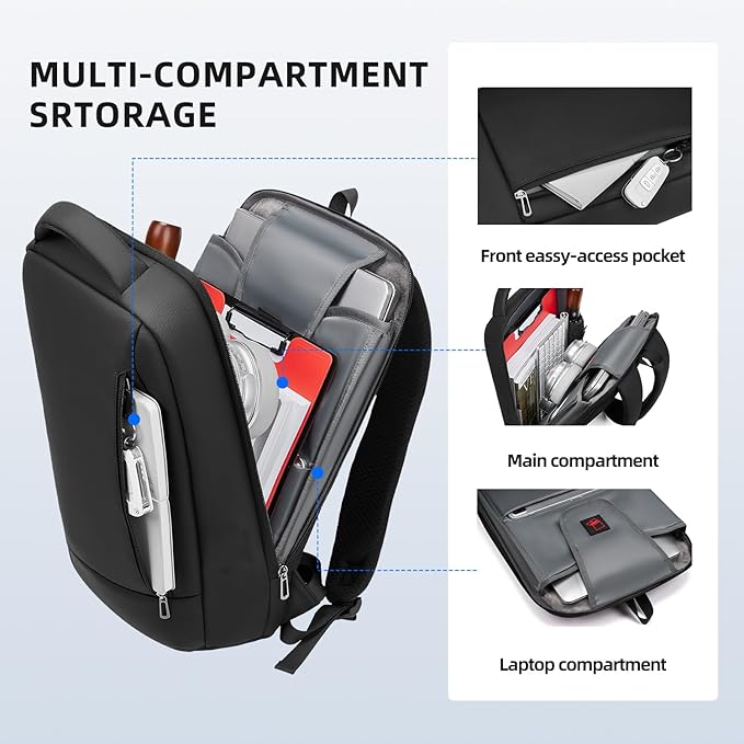Slim Laptop Backpack for Men, Fits 15.6 inch Notebook, Waterproof Business Backpack Ideal for Working, Commuting, Daily