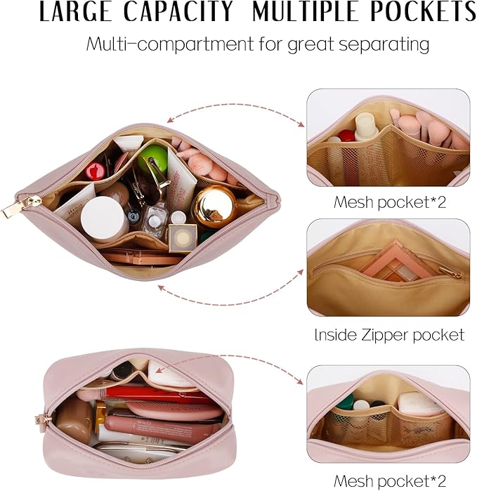 Women Gifts | Initial Makeup Bag Set for Girl Personalized Gifts for Bridesmaid Friend Graduation Teachers PU Leather Cosmetic Travel Toiletry Bag(Pink,S)